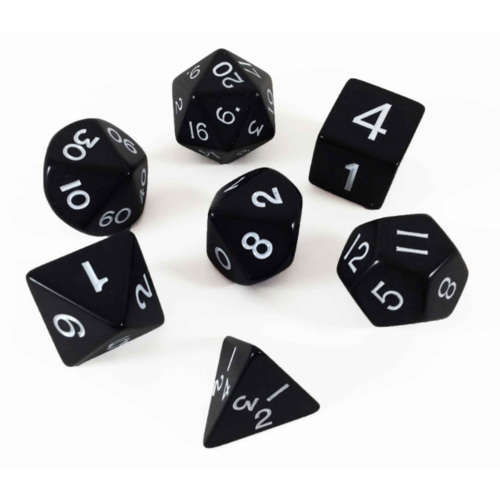 Koplow Jumbo Polyhydral 7 piece dice set- opaque- black/white Koplow Jumbo Polyhydral 7 piece dice set- opaque- black/white