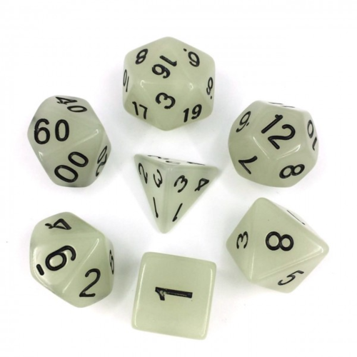 - White Glow in the Dark Polyhydral Dice Set - White Glow in the Dark Polyhydral Dice Set