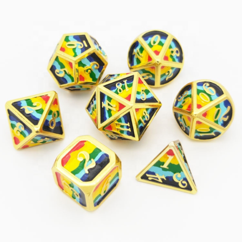 - Metal & Enamel 7-Dice Set - Rainbow - Metal & Enamel 7-Dice Set - Rainbow
