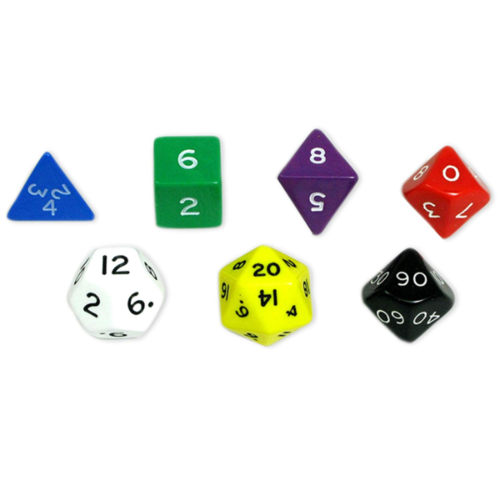 Koplow Jumbo Polyhydral 7 pieces dice set - opaque- assorti colors Koplow Jumbo Polyhydral 7 pieces dice set - opaque- assorti colors