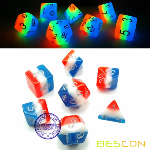 Awesome Dice Glow in the Dark French Kiss Polyhedral 7-dice Set Awesome Dice Glow in the Dark French Kiss Polyhedral 7-dice Set