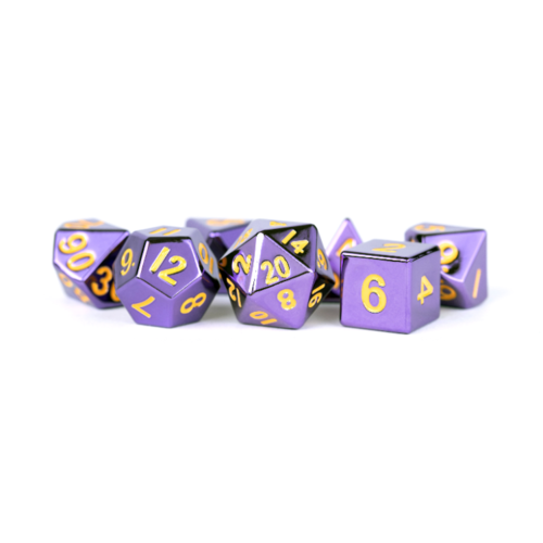 Metallic Dice 16mm Purple with Gold Numbers Polyhedral 7-die Set