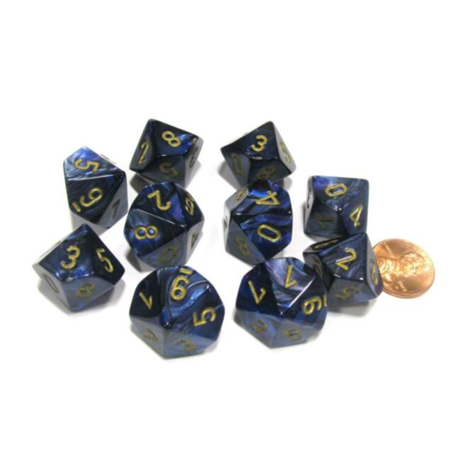 Chessex Scarab Royal Blue/gold set of Ten D10's Chessex Scarab Royal Blue/gold set of Ten D10's