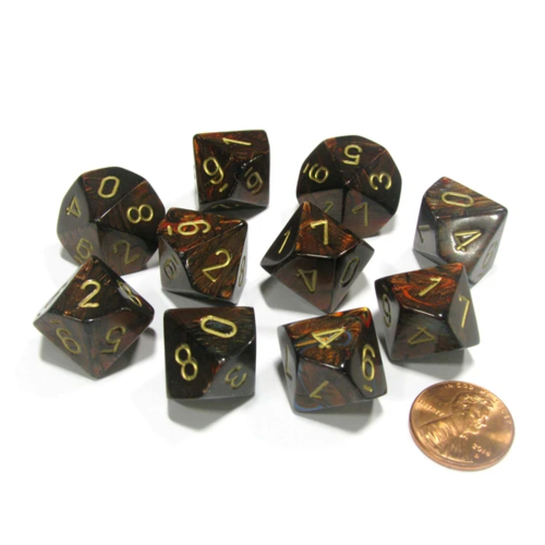 Chessex Scarab Blue Blood/gold set of Ten D10's Chessex Scarab Blue Blood/gold set of Ten D10's