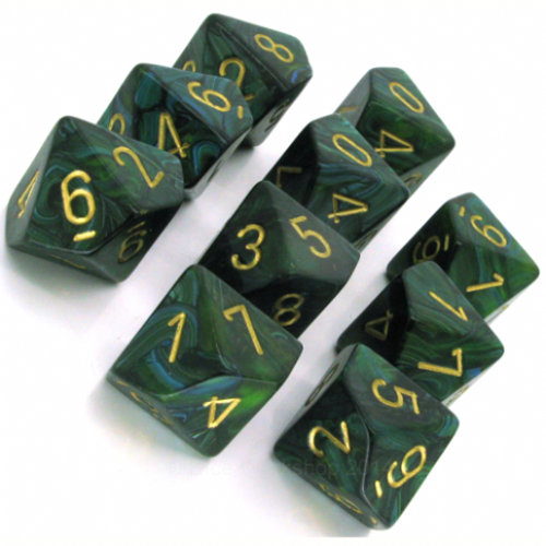 Chessex Scarab Jade/gold set of Ten D10's Chessex Scarab Jade/gold set of Ten D10's