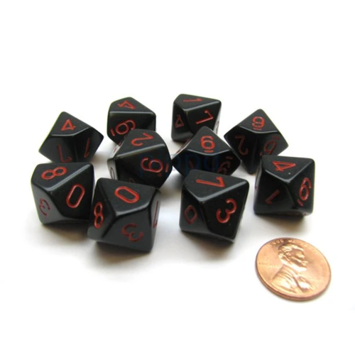 Chessex Opaque Black/red set of Ten D10's Chessex Opaque Black/red set of Ten D10's