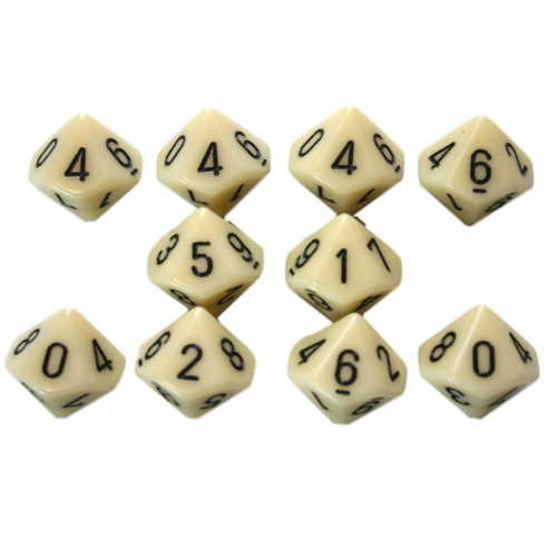 Chessex Opaque Poly Ivory/black Set of 10 D10's Chessex Opaque Poly Ivory/black Set of 10 D10's