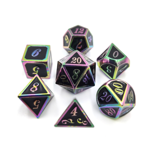 - Metal & Enamel Polyhedral Dice Set- Black Iridescence