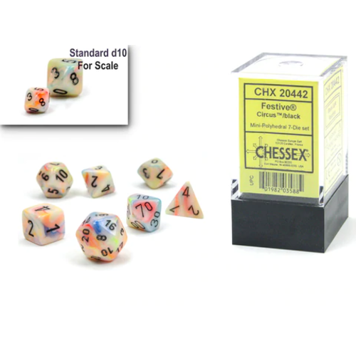Festive Mini-Polyhedral Circus/Black 7-Die Set