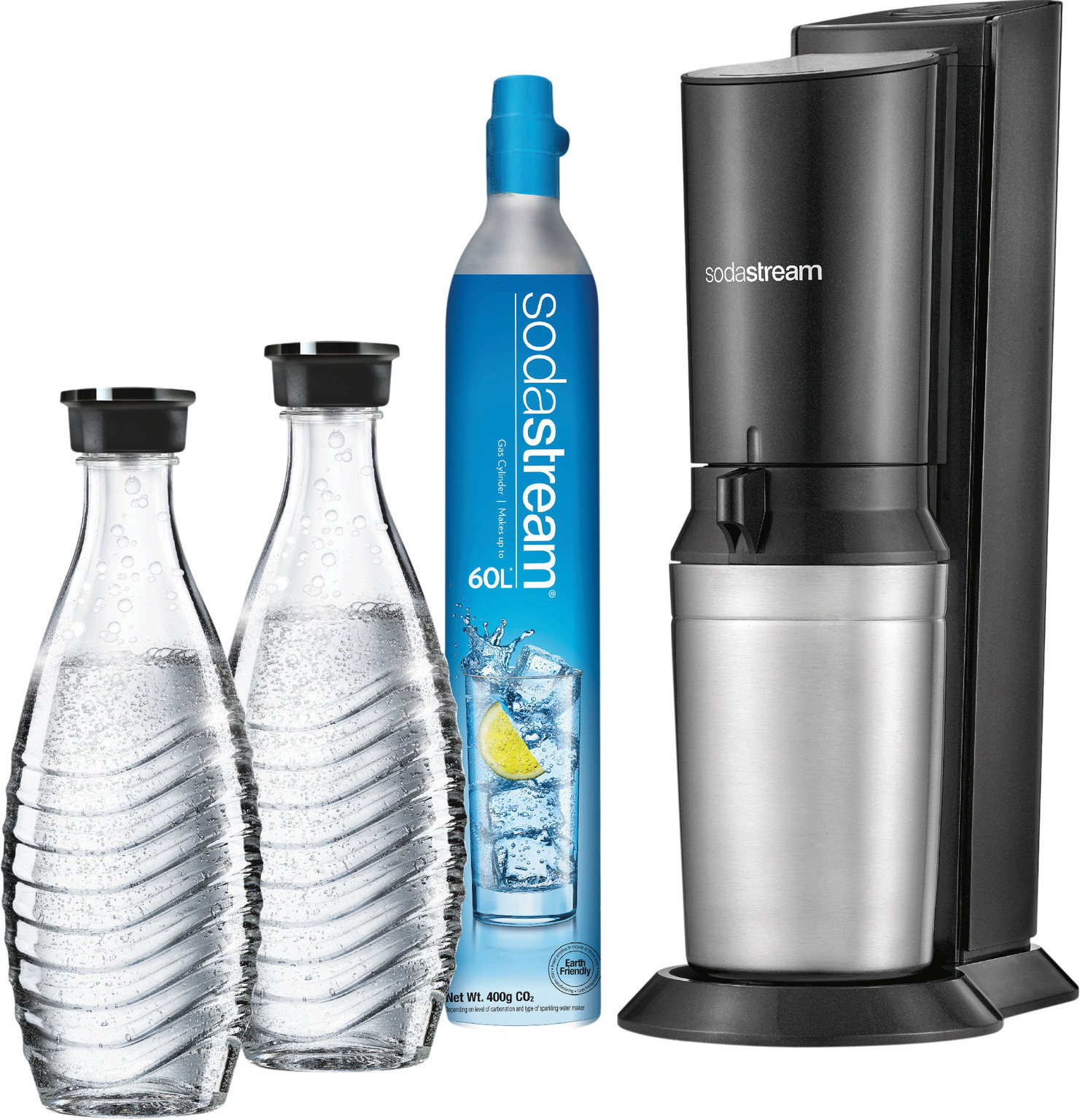 SodaStream Crystal Megapack Black + 2 karaffen en 60L CO2 cilinder