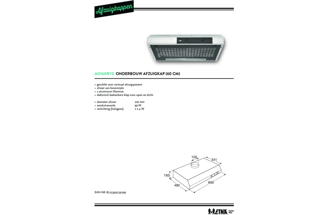 ETNA AO160RVS - Afzuigkap - Onderbouw - 60 cm