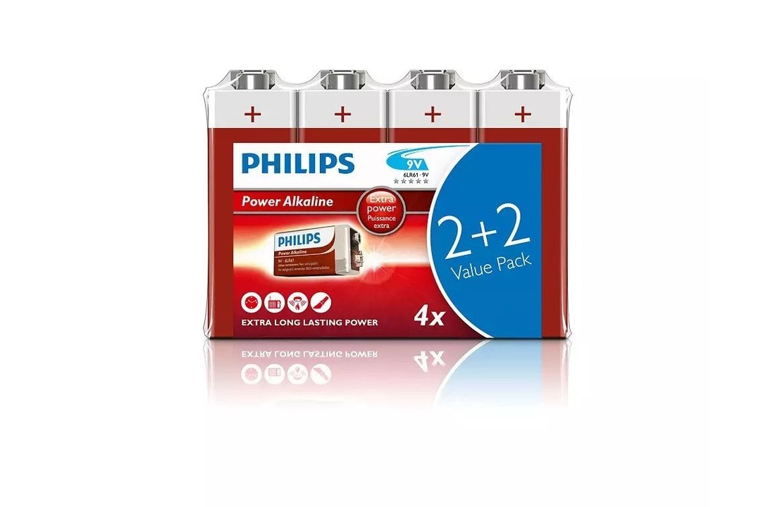 Philips 6LR61P4FV-10 Power alkaline batterij 9v (4 stuks)