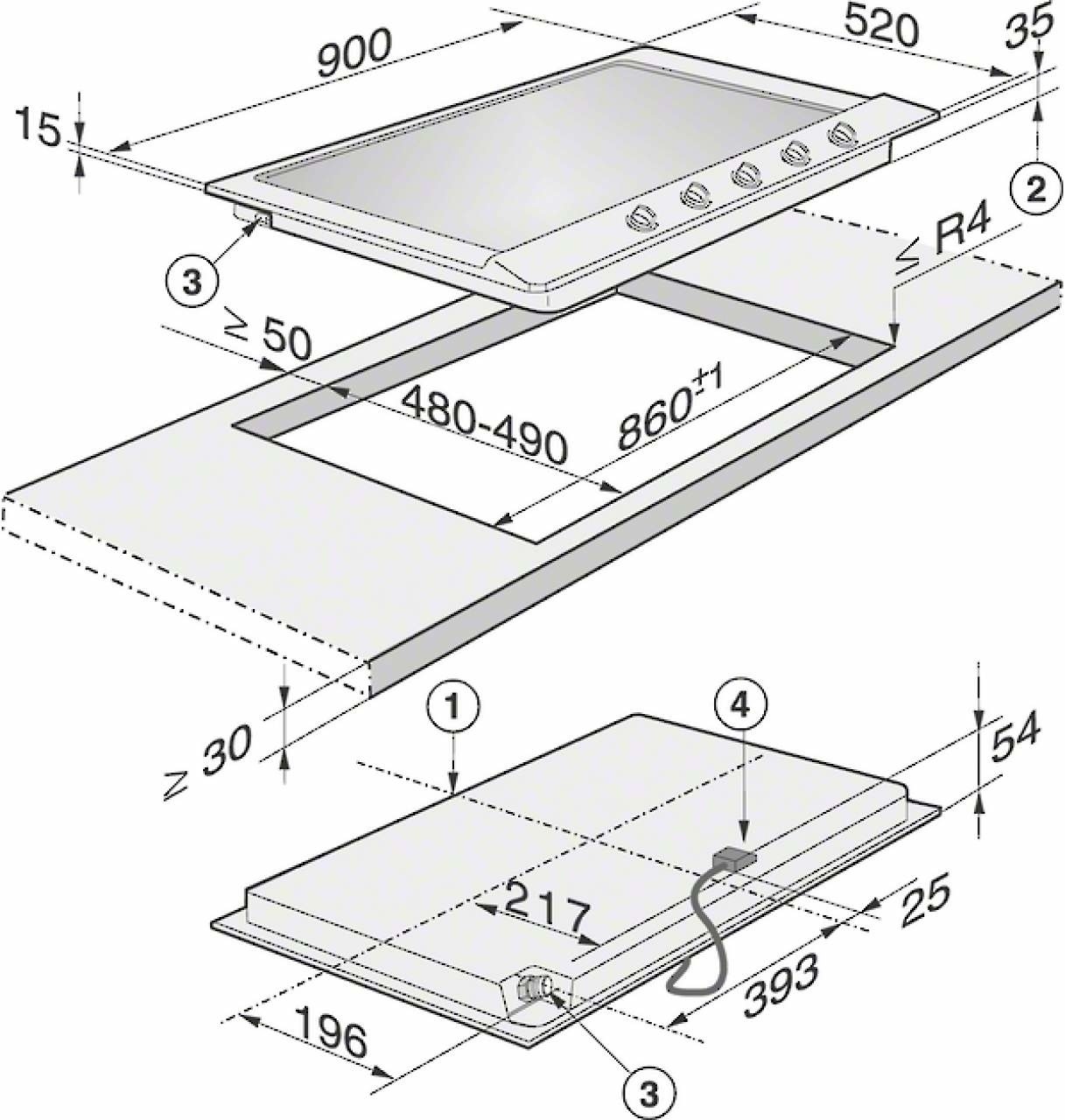 Miele KM 2054 Inbouw Gaskookplaat 90 cm