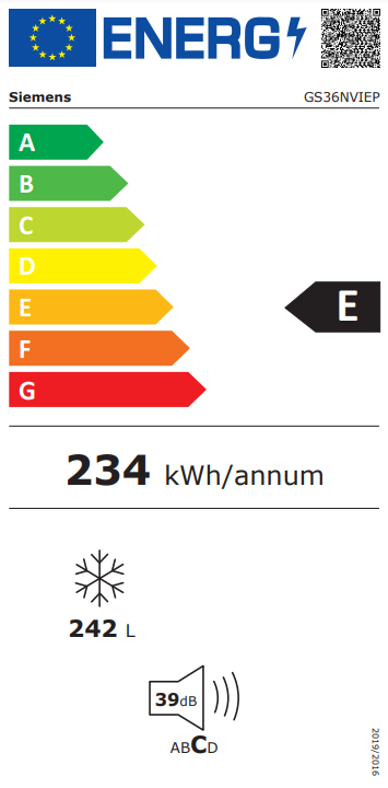 Siemens GS36NVIEP Vrijstaande vriezer