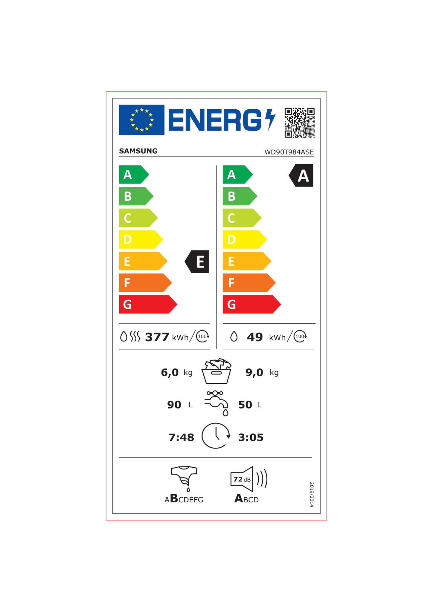 Samsung WD90T984ASE Was-droogcombinatie