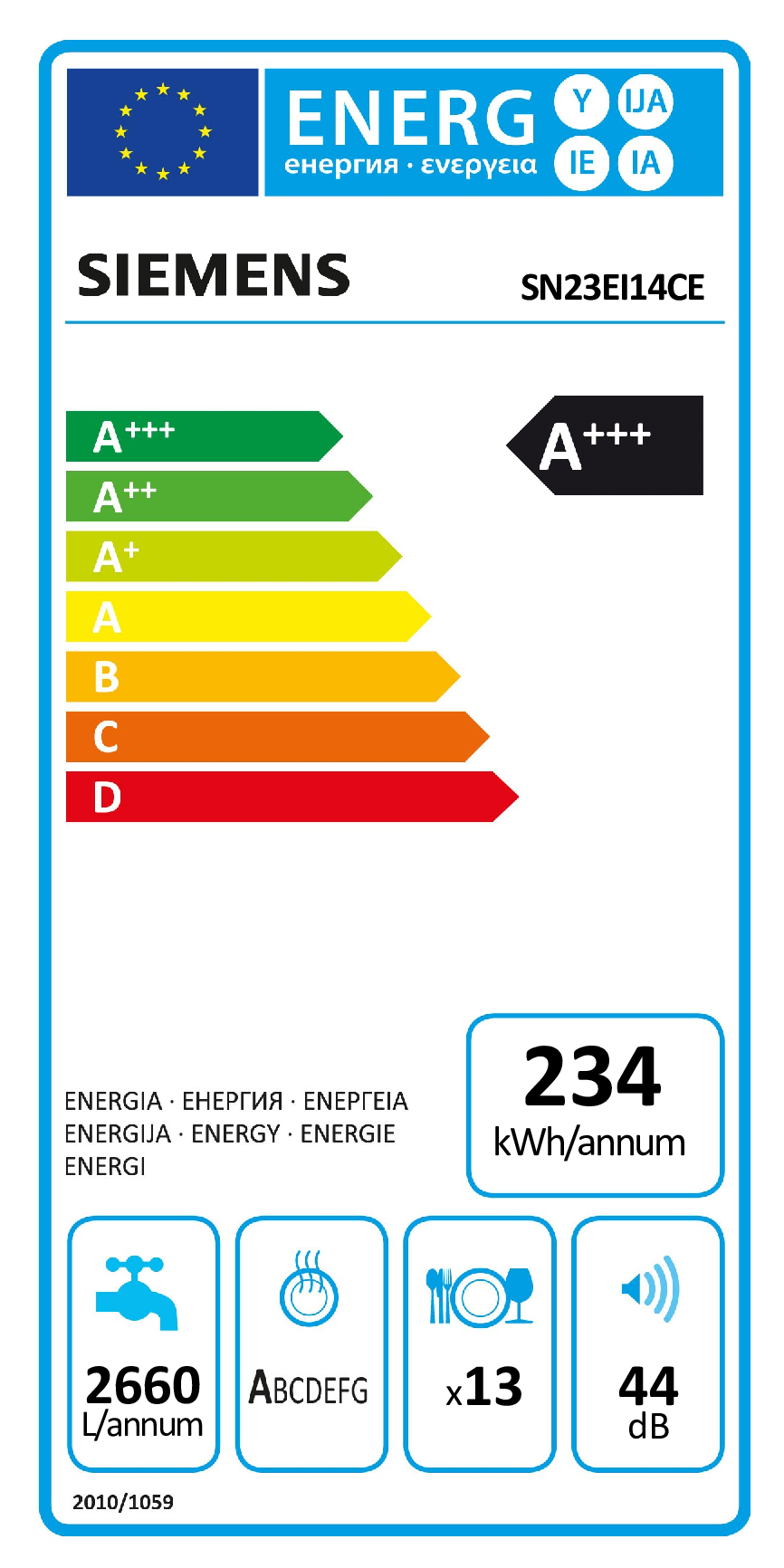Siemens SN23EI14CE Vrijstaande vaatwasser