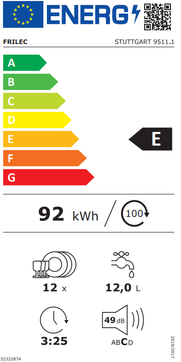 Frilec STUTTGART9511EA++ Inbouw vaatwasser volledig geïntegreerd