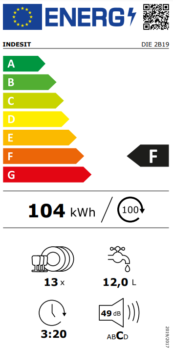 Indesit DIE2B19 Volledig Integreerbare Vaatwasser