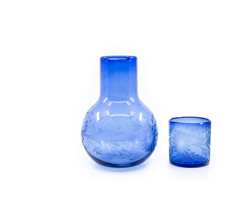 Carafe With Glass "Flores" - Cobalt Blue