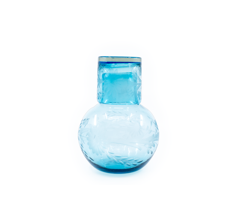 Sandblasted Dark Blue Cobalt Glass Drinking Water Bottle (Large