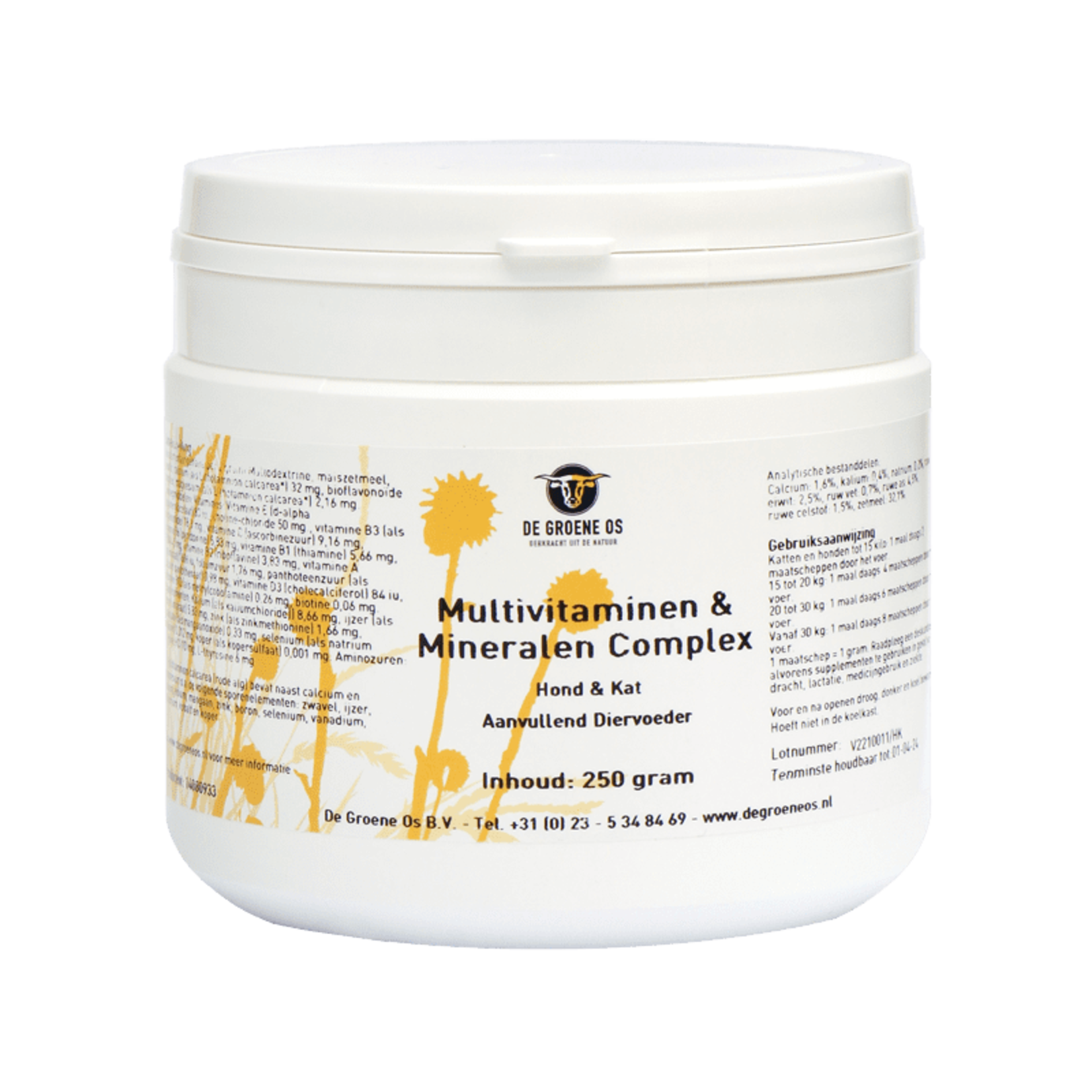 De groene os De groene os multivitaminen en mineralen complex (hond & kat) 250gram