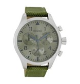 OOZOO Zilveren OOZOO horloge met olijf groene leren band 45mm - C6798