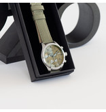 OOZOO Zilveren OOZOO horloge met olijf groene leren band 45mm - C6798