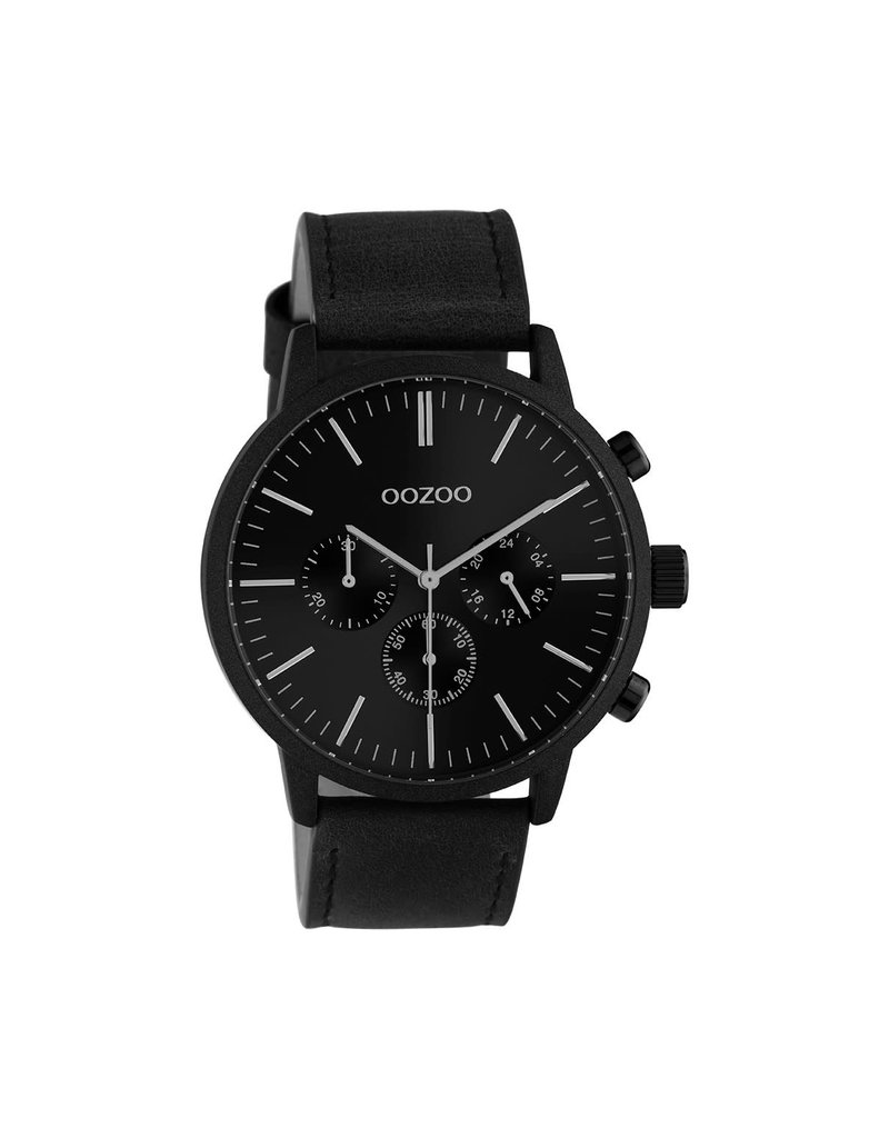 OOZOO Zwarte OOZOO horloge met zwarte leren band 45mm - C10919