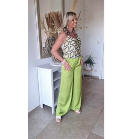 Surkana 524ESSA525 SATIN PANTS -GREEN