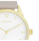 OOZOO Goudkleurige OOZOO horloge met taupe leren band - C11327