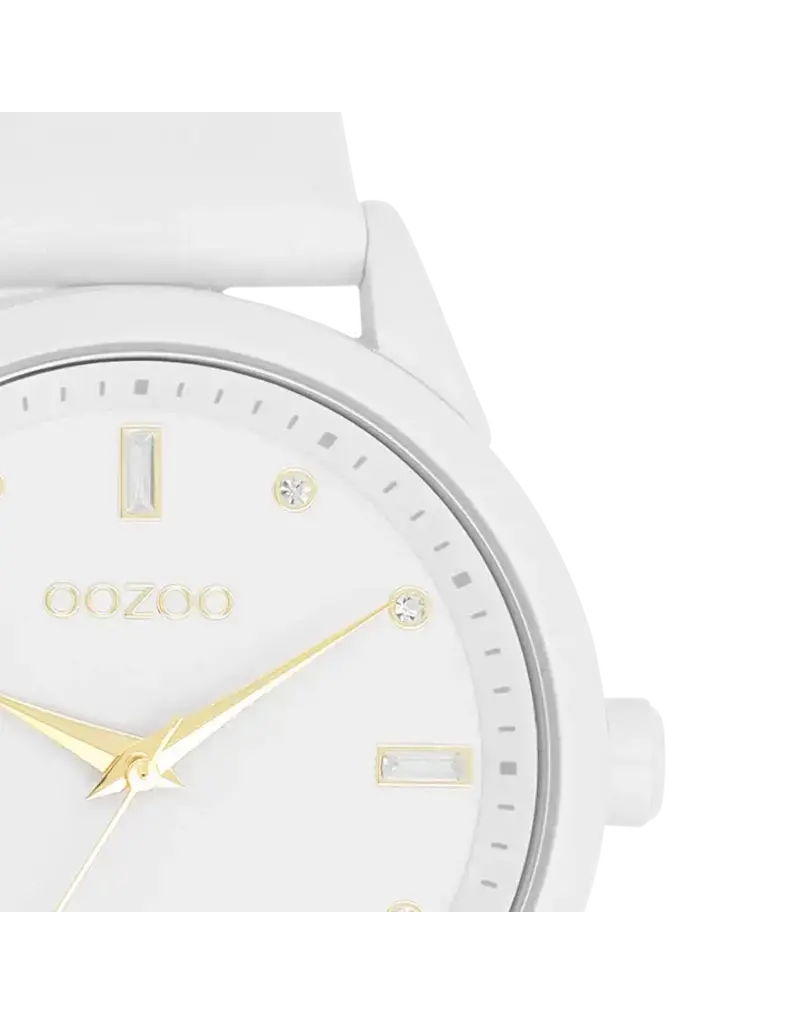 OOZOO Witte OOZOO horloge met witte leren band - C11354