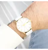 OOZOO Goudkleurige OOZOO horloge met witte leren band - C11305
