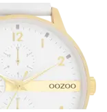 OOZOO Goudkleurige OOZOO horloge met witte leren band - C11305