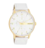 OOZOO Goudkleurige OOZOO horloge met witte leren band - C11305