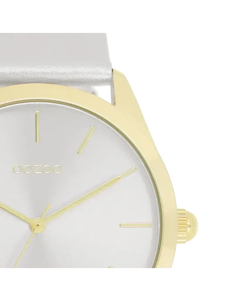 OOZOO Goudkleurige OOZOO horloge met zilverkleurige leren band - C11330