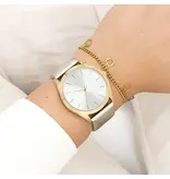 OOZOO Goudkleurige OOZOO horloge met zilverkleurige leren band - C11330