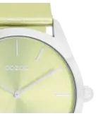 OOZOO Zilverkleurige OOZOO horloge met limoen groene leren band - C11331