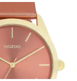 OOZOO Goudkleurige OOZOO horloge met baksteen rode leren band - C11334