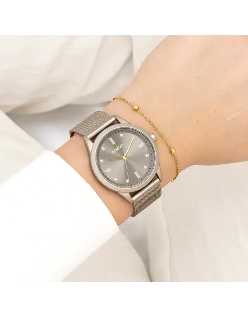 OOZOO C11358 watch with taupe metal mesh bracelet