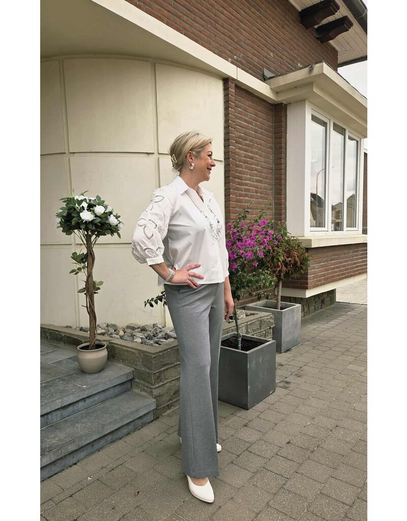 YES-ZEE 01P368-PANTALONE PALAZZO-GRIGIO MELANGE