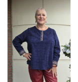 POMME ROUGE PARIS BLAUWE BLOUSE MET GESTRUCTREERDE PRINT