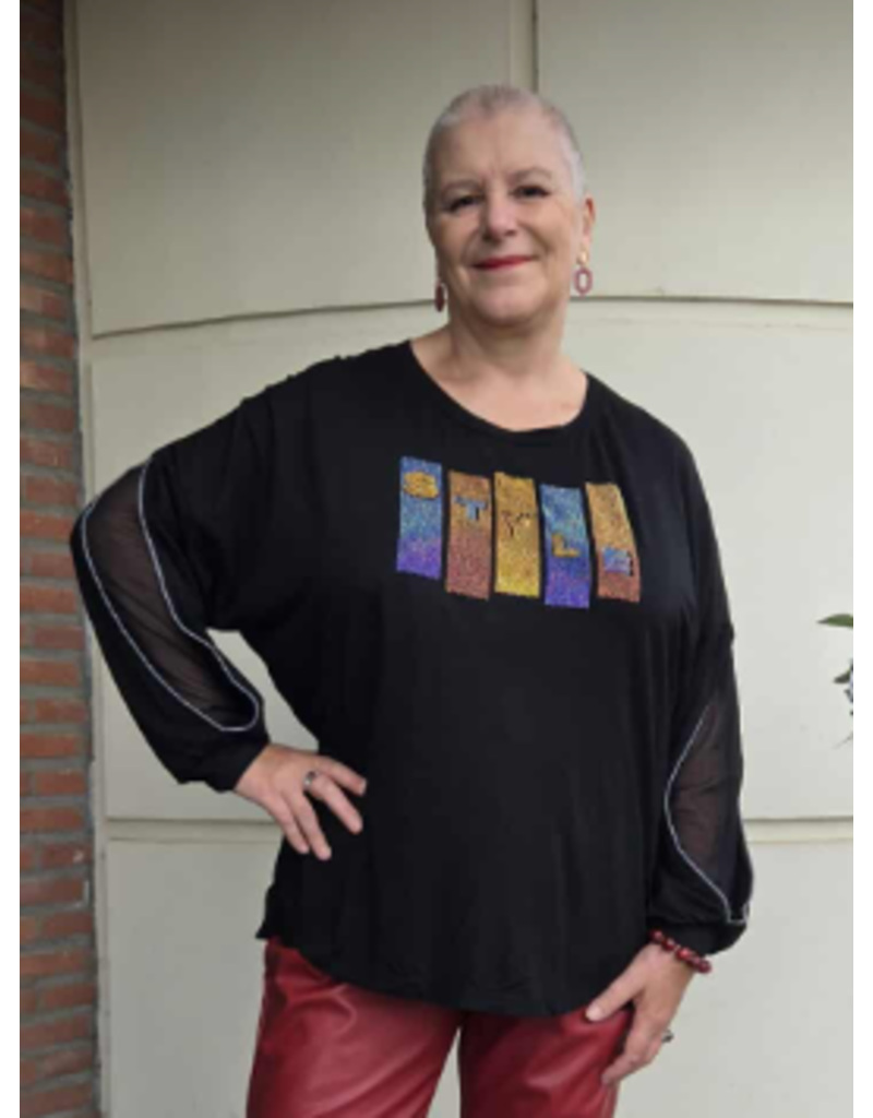 POMME ROUGE PARIS ZWARTE TOP MET STRASS IN STYLE C6603B