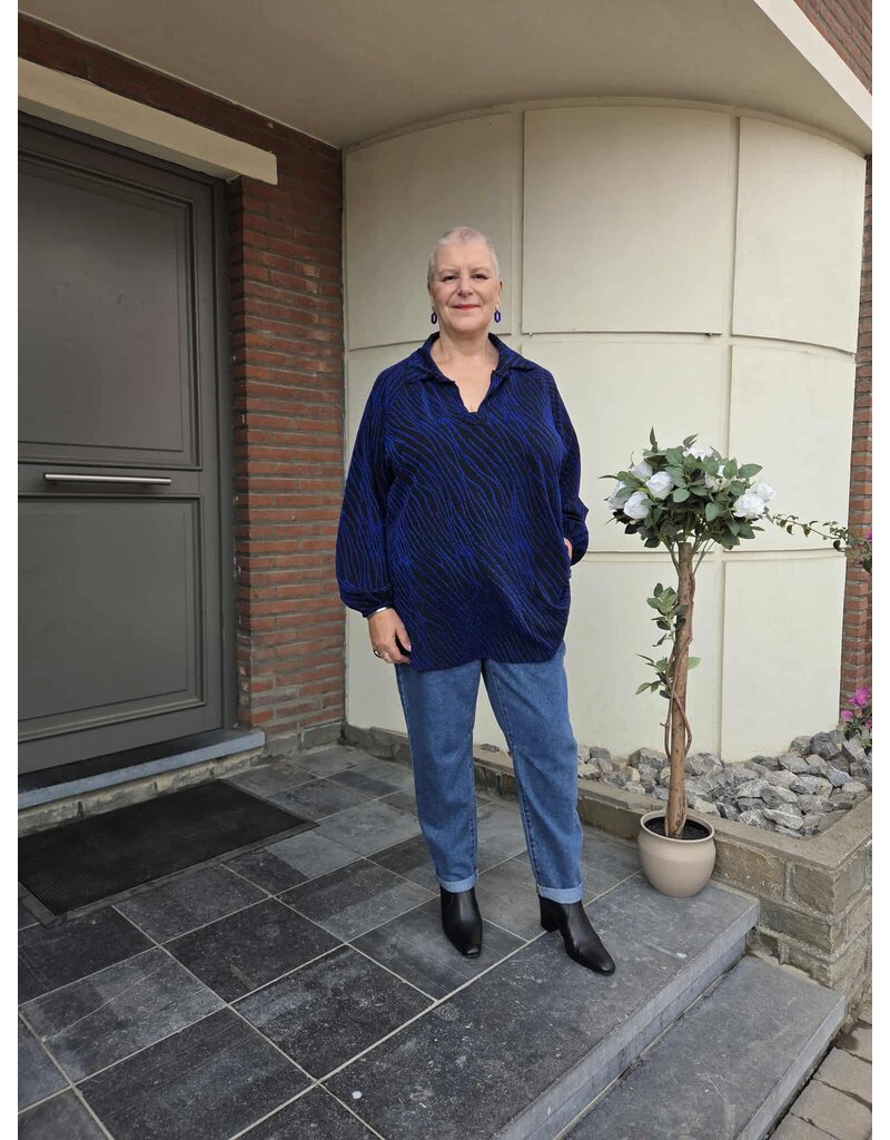 POMME ROUGE PARIS BLOUSE MET PRINT T3748 BLAUW