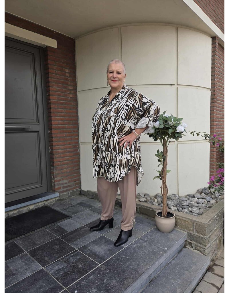 POMME ROUGE PARIS BLOUSE MET TAUPE PRINT T1265