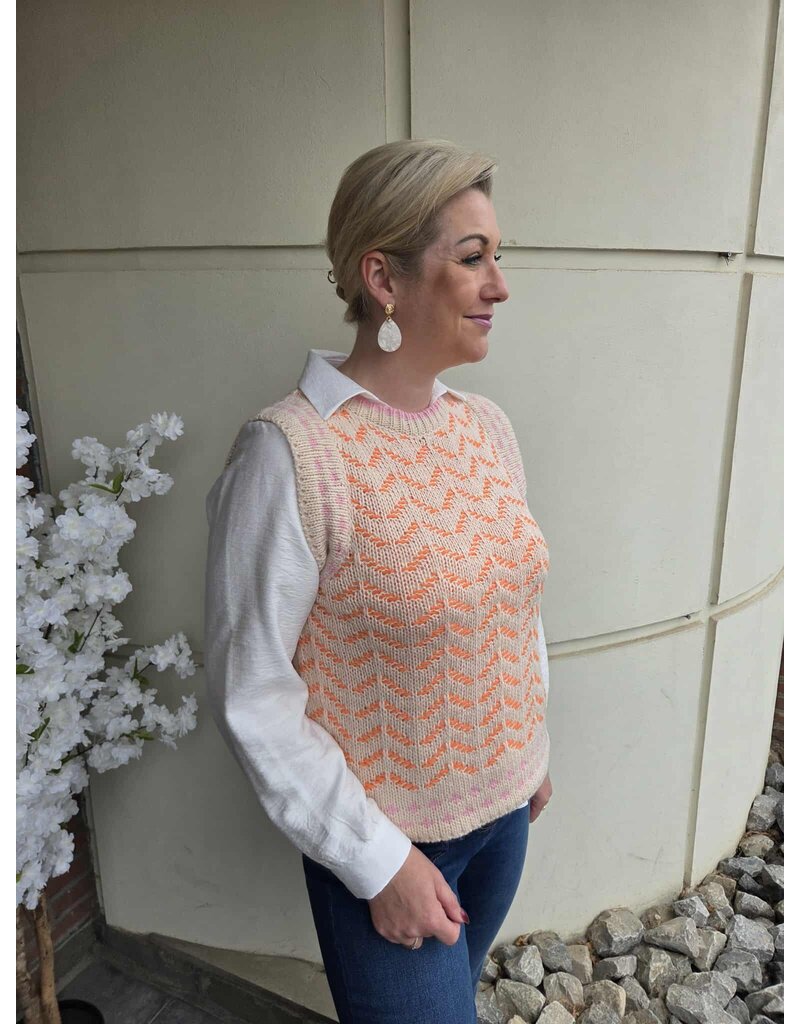 MDM 3.46.103.45-KNITTED DEBARDEUR-ORANGE/PINK