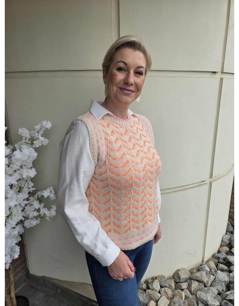 MDM 3.46.103.45-KNITTED DEBARDEUR-ORANGE/PINK