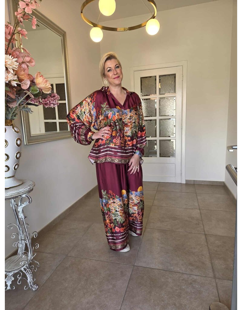C'MELODIE BROEK MET PRINT-BORDEAUX