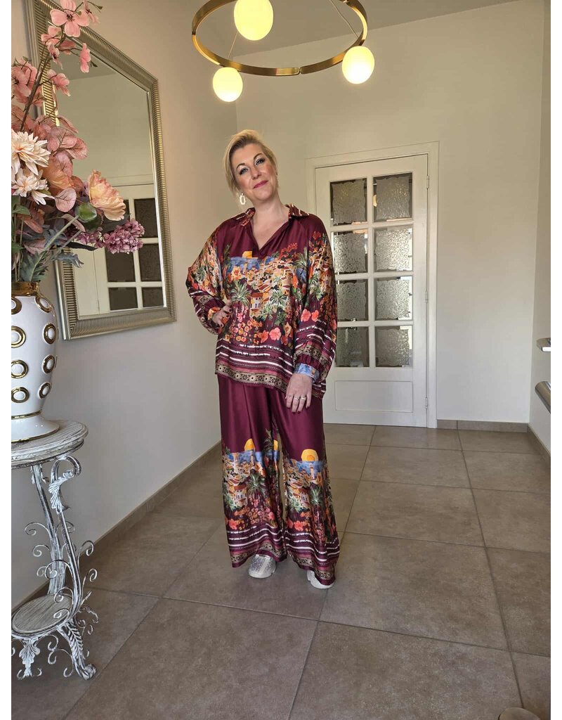C'MELODIE BROEK MET PRINT-BORDEAUX