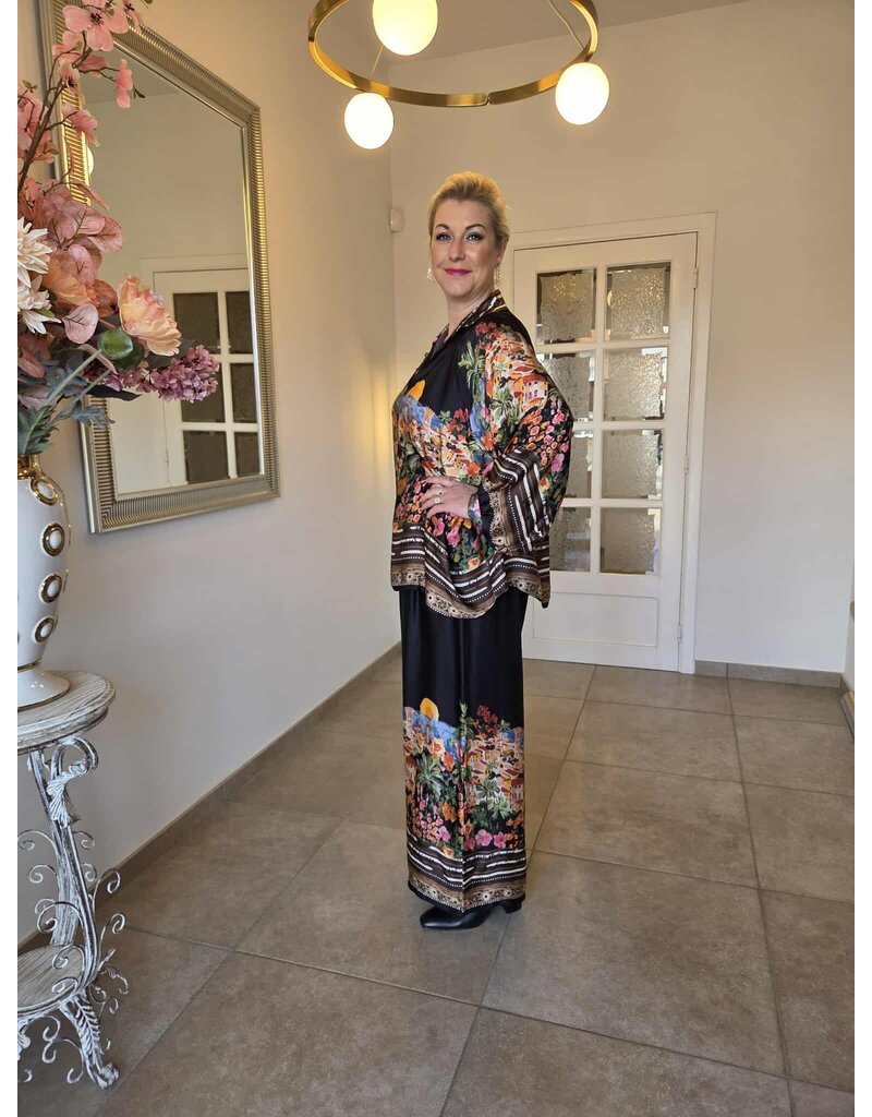 C'MELODIE BLOUSE MET PRINT-ZWART