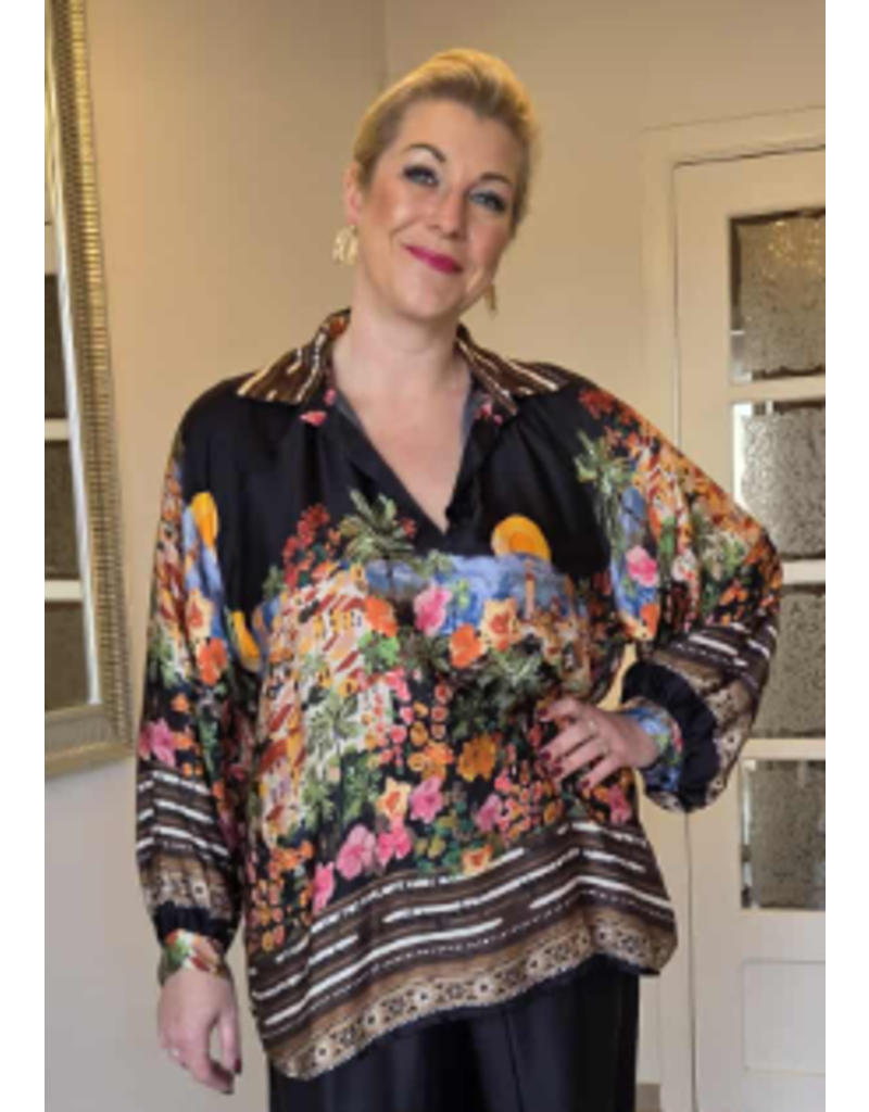 C'MELODIE BLOUSE MET PRINT-ZWART